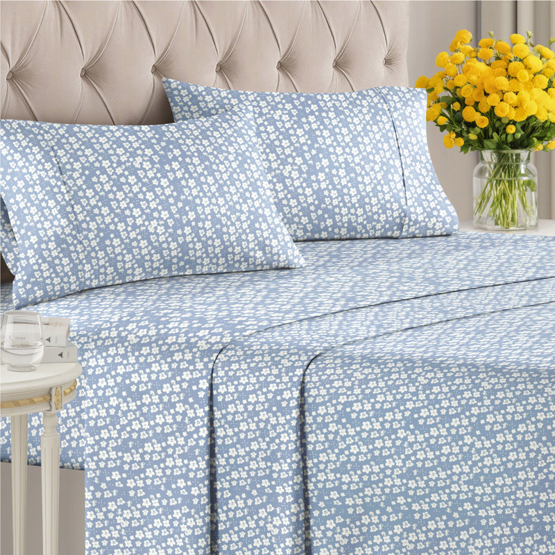 4 Piece Floral Sheet Set Premium Cooling, Soft & Wrinkle Free Bed Sheets – Ultra Soft Microfiber Luxury Bedding Set, Queen