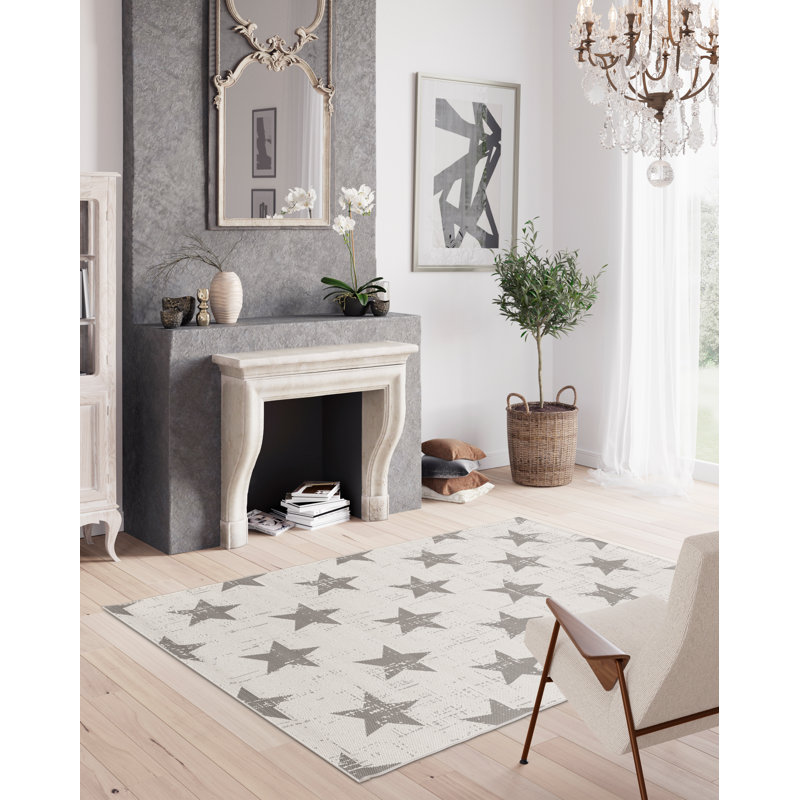 Ireles Flatweave Indoor/Outdoor White/Grey Rug, Rectangle 200 x 290cm