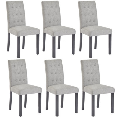 Parsons Dining Chairs Set of 6, Tufted Upholstered Dining Room Chairs, Linen Fabric Kitchen Chairs with High Back, Accent Side Chairs with Solid Wood Legs for Kitchen, Dining Room, Apartment