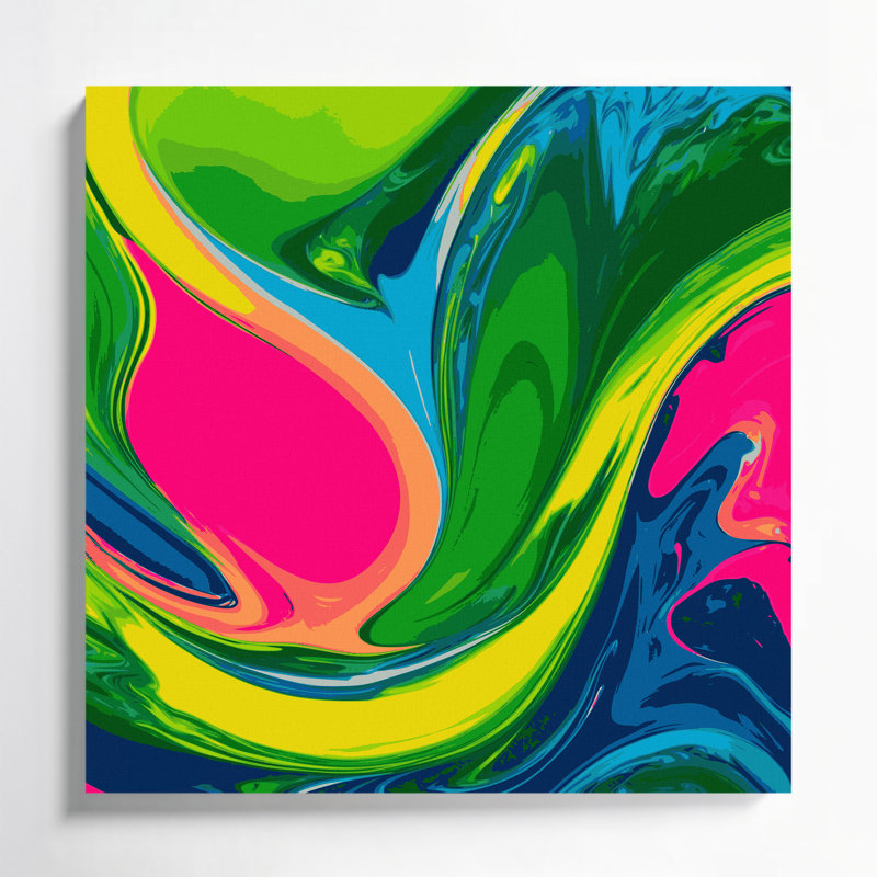 Abstrait art fluide sur toile verte 28, H 16 po x l 16 po