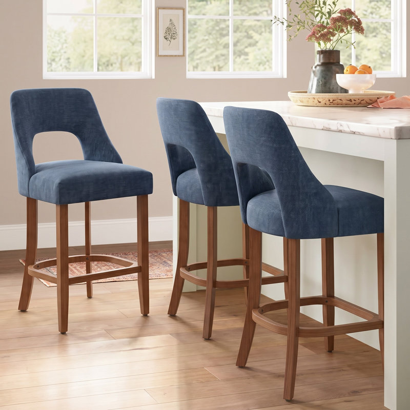 Tabourets de bar modernes à hauteur de comptoir avec pieds en bois pour îlot de cuisine, Navy