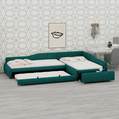 Upholstered Double Daybed With Trundle And Drawer