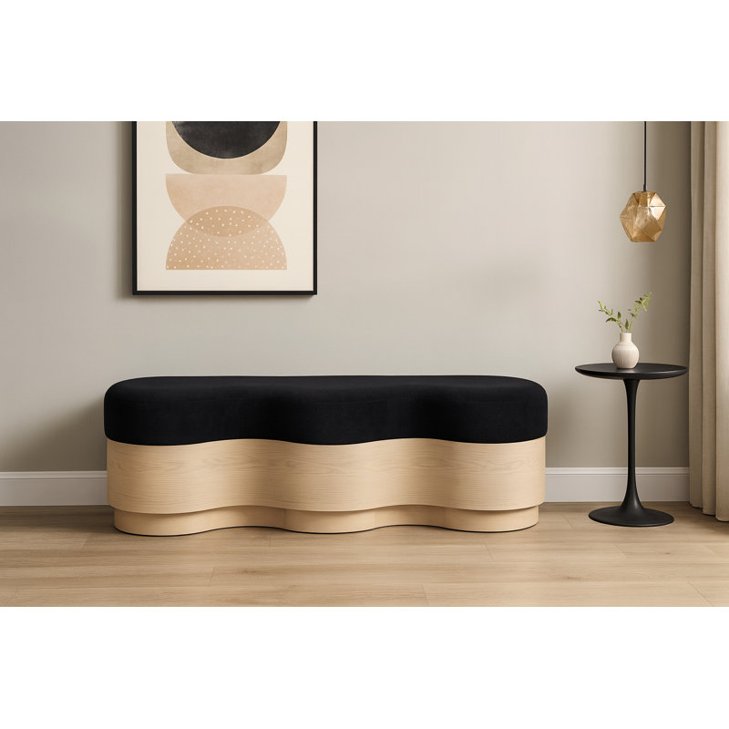 Savoy Mariaclara Velour Fur Fabric Bench, Natural, Black Velour Fabric