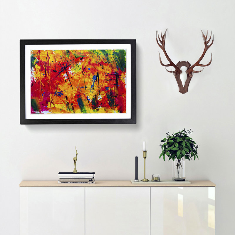 Abstract Art Painting Vol.466 by S.Johnson - Framed Print, 36cm H x 48cm W x 2cm D, Black Framed