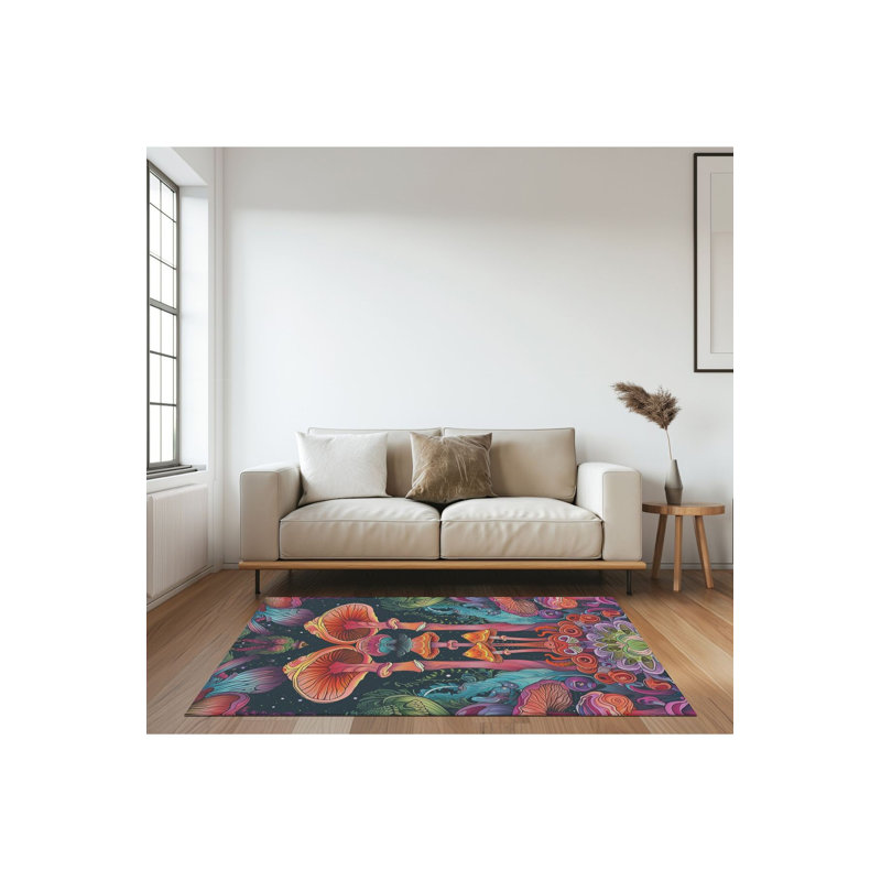 Tapis tissé à motif champignon et tapis lavable, Tapis de couloir 3 pi 3 po x 6 pi 7 po inclus