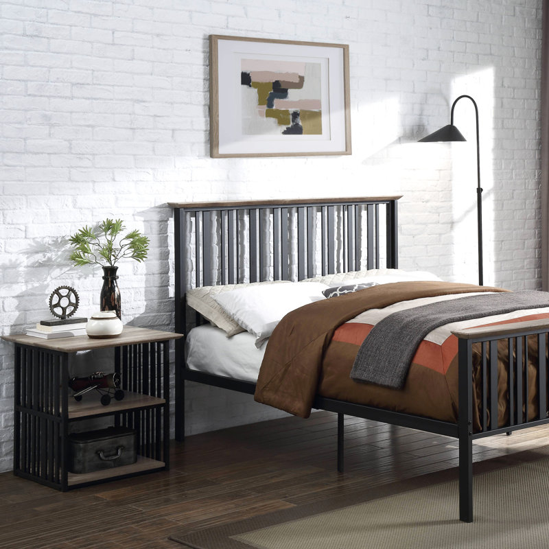 Table de chevet industrielle: chêne antique et noir pour table de chevet moderne avec plateau