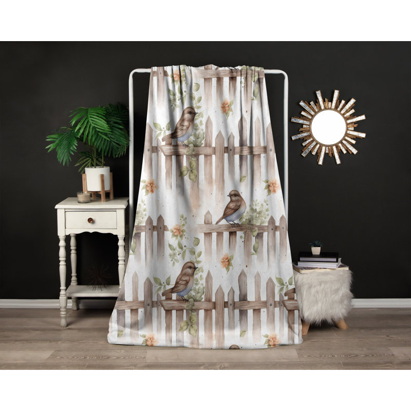 Throw Blanket, 51" W x 60" L, Animal Print/Floral, Brown/White