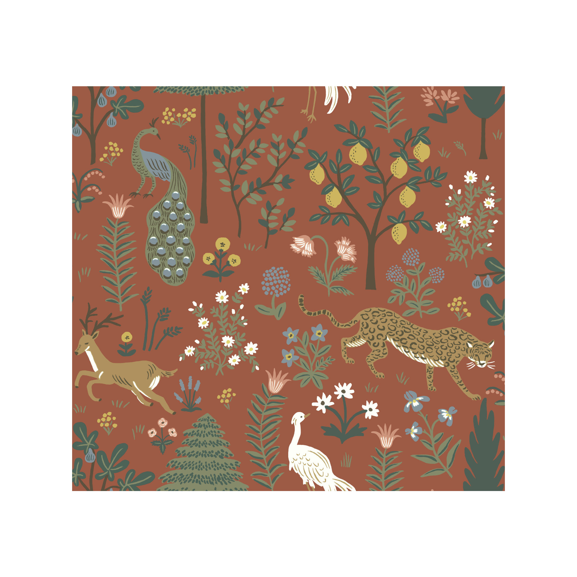 Rifle Paper Co. Menagerie 27" L x 27" W Smooth Wallpaper Rol, Vintage Orange