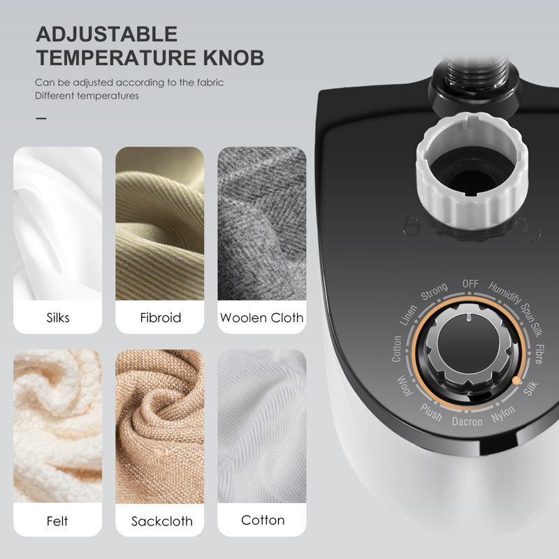 Cuiseur à vapeur professionnel avec cintre à vêtements - Grand réservoir d'eau détachable à chaleur rapide de 30 secondes pour 1 heure de vapeur continue, roues Easy-Roll, blanc