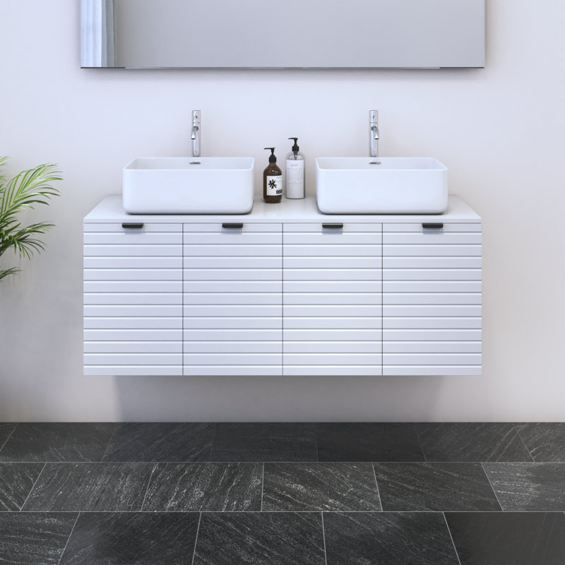 Meuble-lavabo double 47,2 po avec comptoir Karaya, Blanc