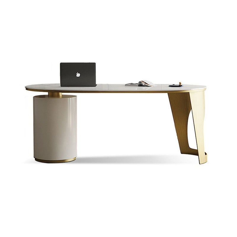 Bureau rectangulaire en bois manufacturé avec 3 tiroirs, H 29,53 po x l 70,87 po x P 27,56 po, Or