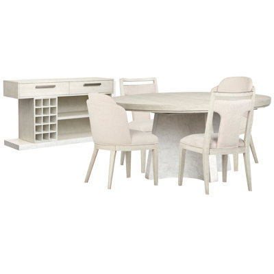 Extendable 54" Round Dining Table With 2 Side Chairs 2 Host Chairs And Sideboard