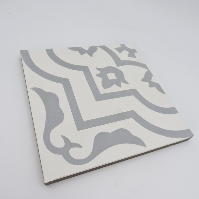 Taza 8" x 8" Cement Patterned Wall & Floor Tile, White/Gray