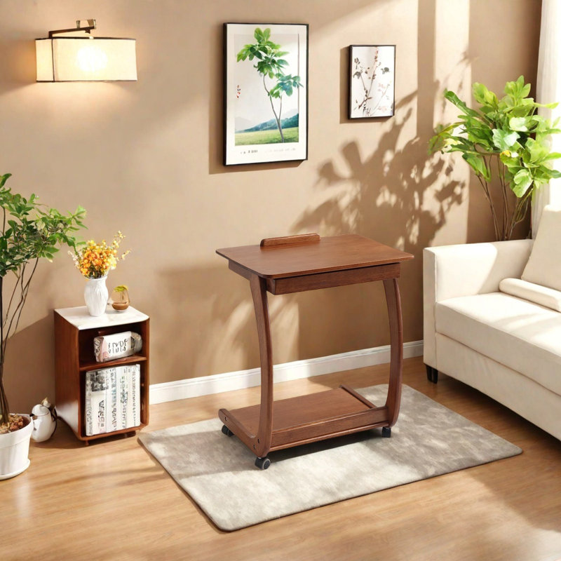 Modern minimalist adjustable and mobile End Table, 26.77" H x 31.5" W x 15.75" D