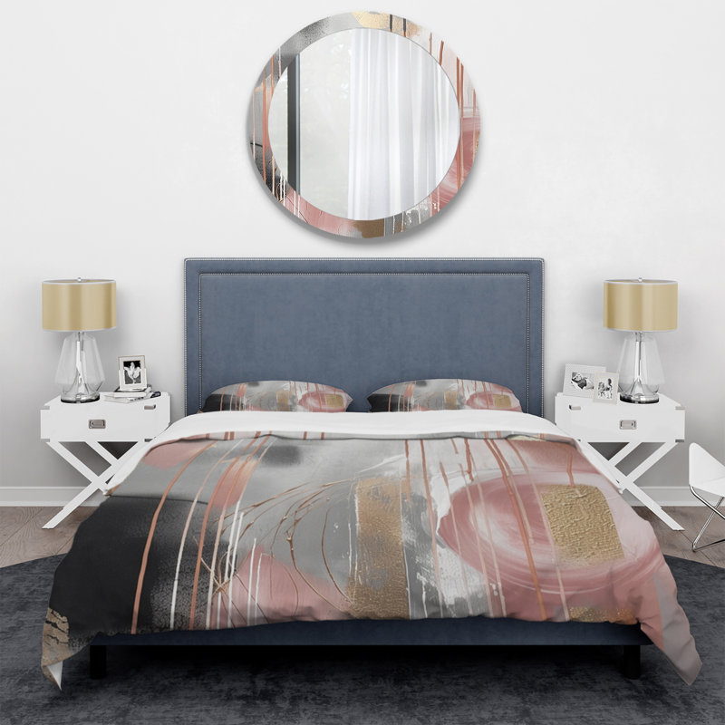 Pink Gold Circle Complexity - Modern Duvet Cover Set - Microfiber Polyester, Twin Duvet Cover + 1 Standard Sham