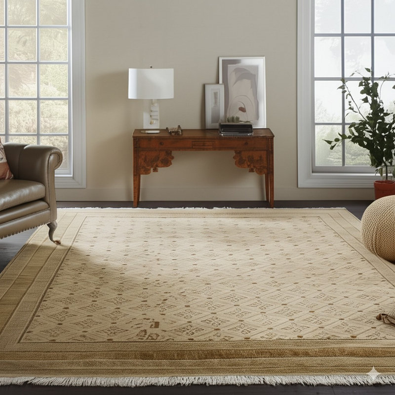 Tapis beige en laine noué à la main Cimarr
