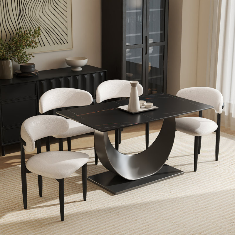 Ensemble de salle à manger Juvan, H 29,21 po x l 55,11 po x P 31,5 po, 5 pièces: table, 4 chaises, Noir / Noir