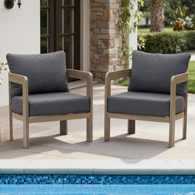 Patio Chairs Set of 2, Modern Accent Club Chairs with 6” Thick Cushions
