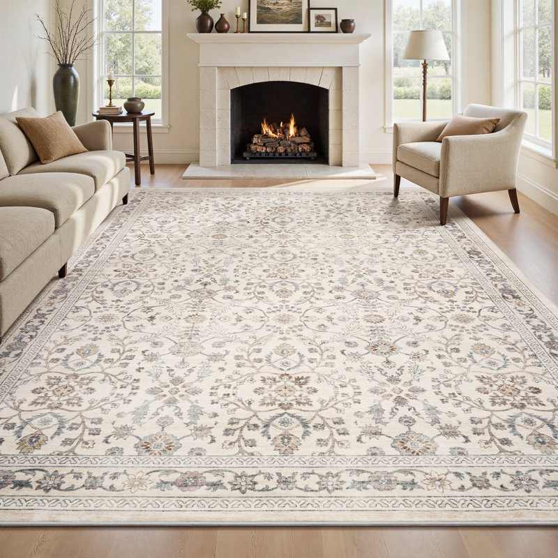 Tapis floral ultra doux lavable à la machine, Rectangle 6 pi x 9 pi