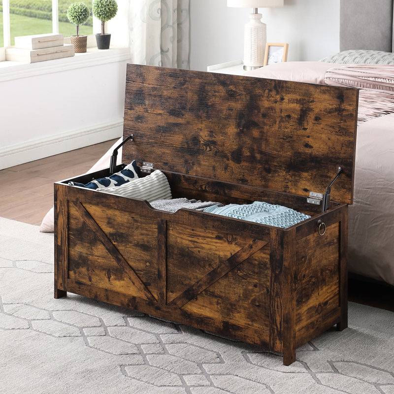 Coffre de rangement rustique brun avec design rétro et 2 charnières pour chambre à coucher L 39,5 po x l 15,7 po x H 17,7 po, capacité de poids de 300 livres Assemblage facile