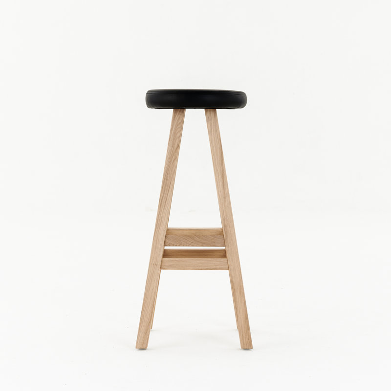 Oki-Nami Upholstered Stool with Solid Wood Frame, Black/Oak