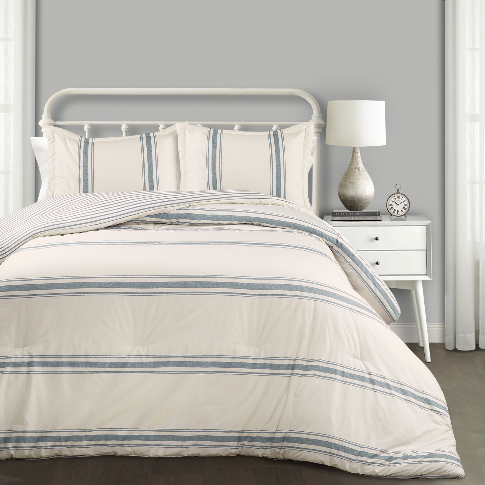 Gilroy Cotton Comforter Set, Blue, Full/Queen Comforter + 2 Shams