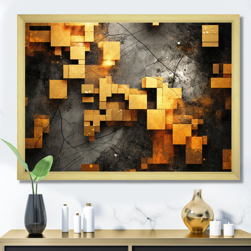Visions cubistes dorées et noires V, Cadre doré à une seule photo, H 12 po x l 20 po x P 1 po