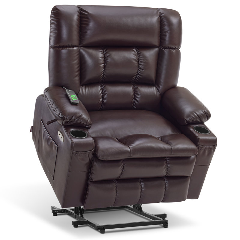 Small Dual Motor Power Recliner Lift Chair Infinite Position, Heat and Vibration Massage, Fabric, Dark Brown