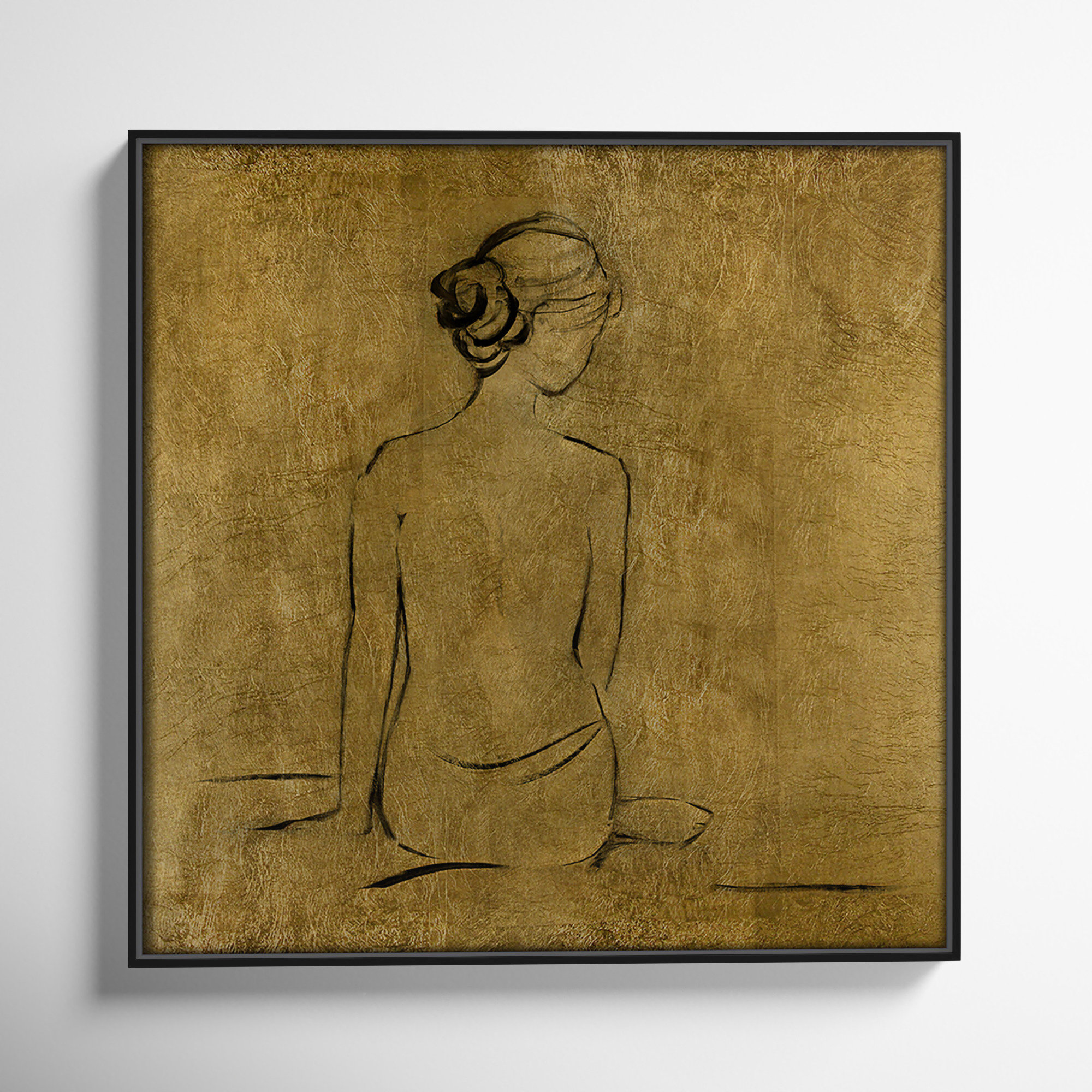 Golden Bather I by Sally Swatland - Painting Print, Black Framed Canvas, 37.5" H x 37.5" W x 2" D