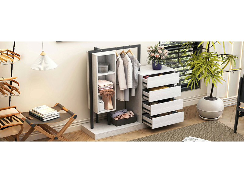 Armoire avec 4 tiroirs et 3 tablettes, Gris