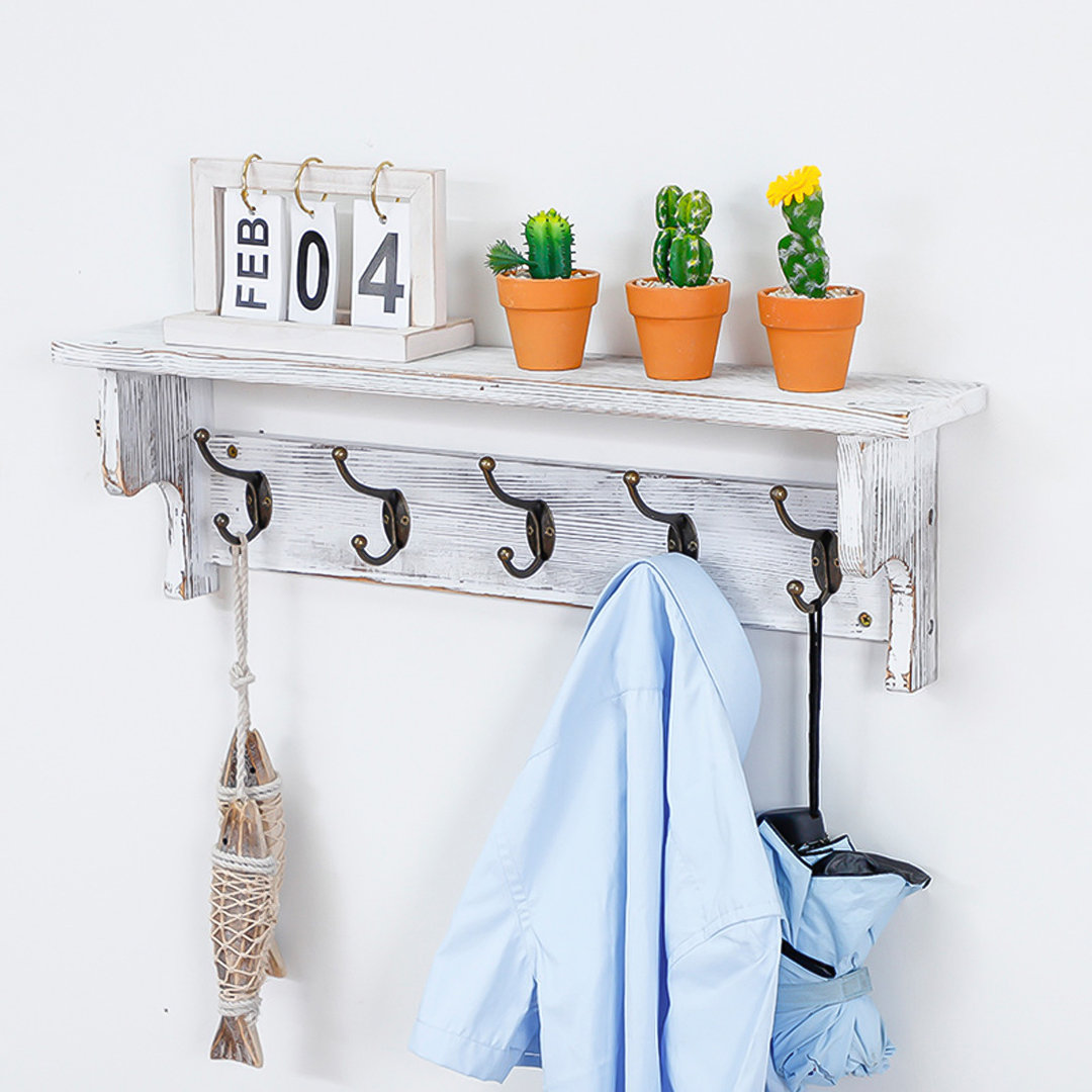 Ilonca Solid Wood 5 - Hook Wall Mounted Coat Rack with Storage Gracie Oaks 