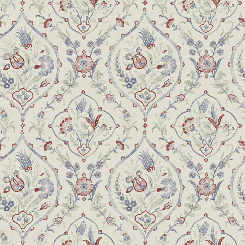 Papier peint floral Muriam, Rouge pourpre