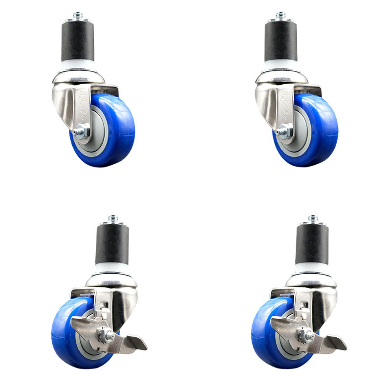 Ensemble de roulettes extensibles 3,5 pouces à pivot pivotant 3,5 pouces 1 1/7 / 8 pouces, Bleu