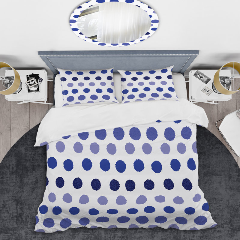 Blue Circle Dots - Abstract Duvet Cover Set - Microfiber Polyester