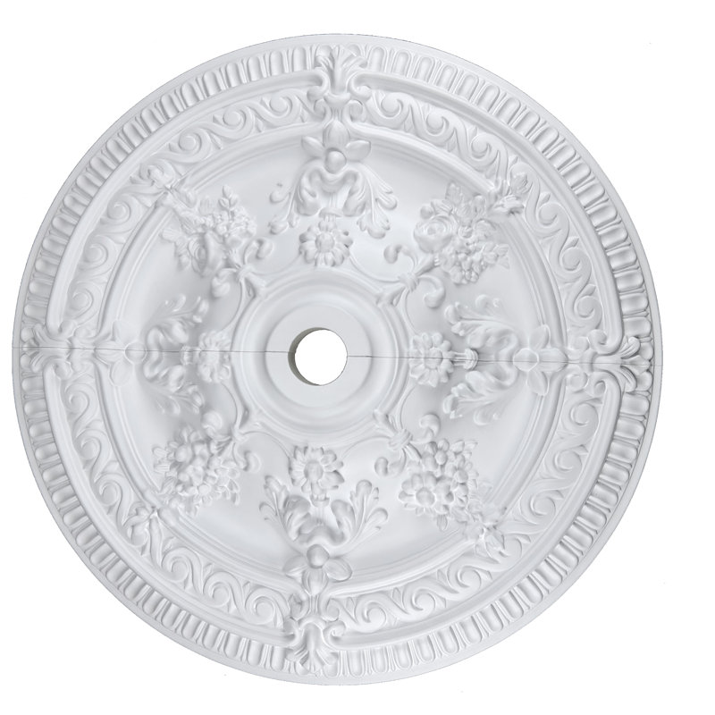 Lustre demi-lune blanc à volutes en médaillon 26 po