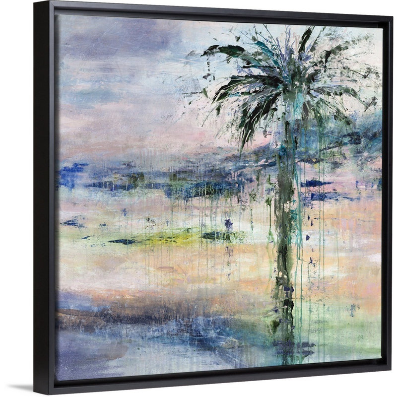 « one day from vacances », peinture sur toile, H 31,7 po x l 31,7 po x p 1,75 po, Cadre flottant noir