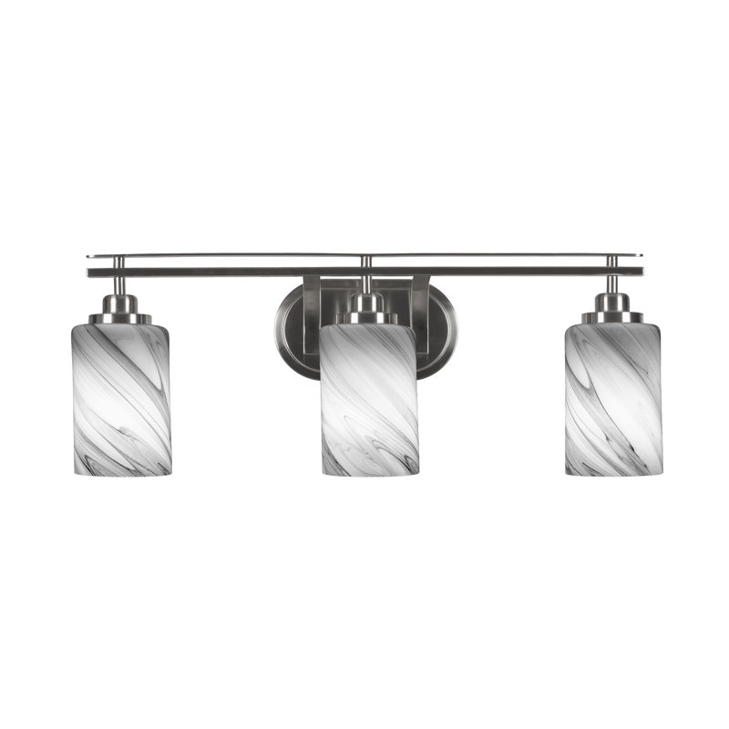 Odyssey 3 Light Bath Bar Shown In Brushed Nickel Finish With 4" Onyx Swirl Glass