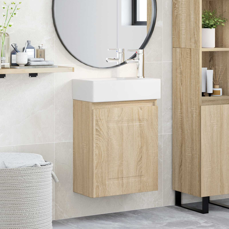 Single Bathroom Vanity with Ceramic Basin, Sonoma Oak