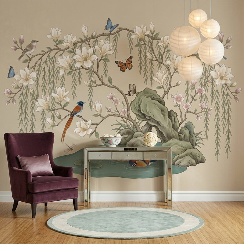 Adhésif mural Magnolia Blossoms, 160 po x 108 po, Peler et coller