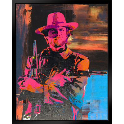 «Clint Eastwood Pop Art», estampe numérique sur toile avec cadre flottant vertical