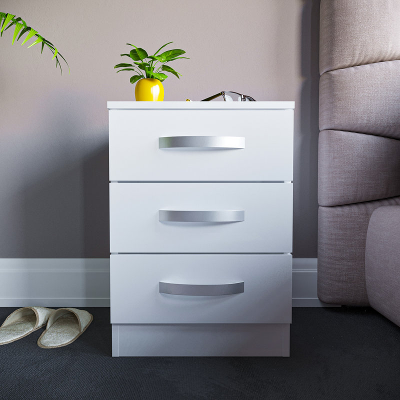 Arkadij 3 Drawer Fronts Bedside Table, White
