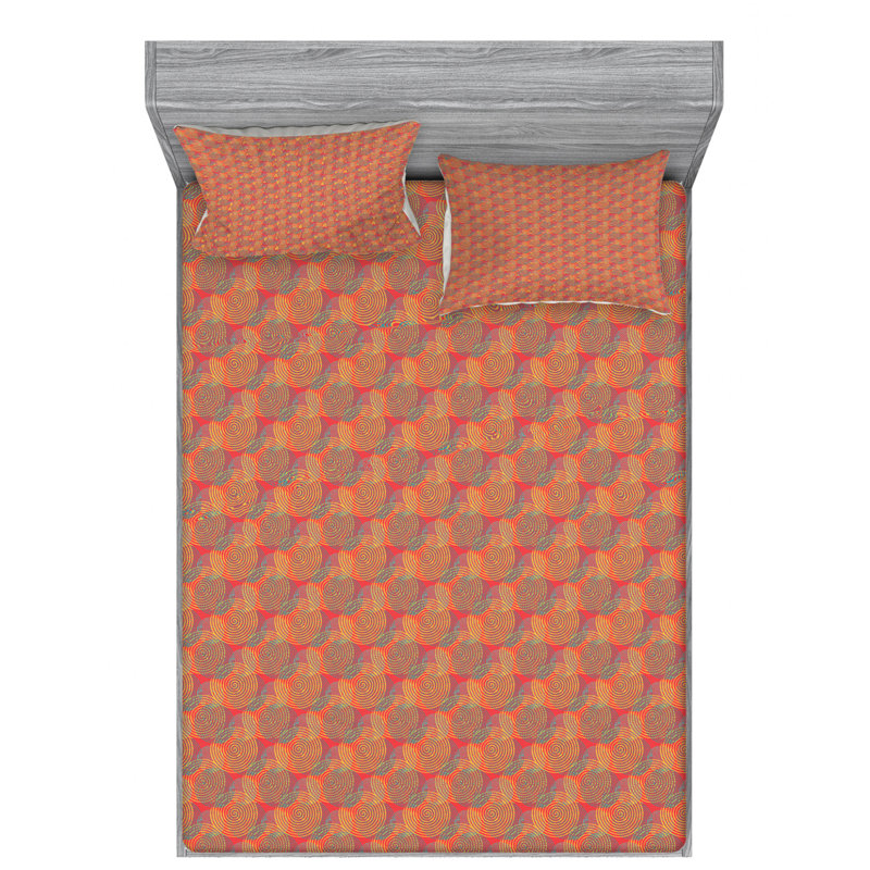 Microfiber Geometric Sheet Set, Orange Geometric, Twin XL Sheet Set + Fitted Sheet + 1 Pillowcase