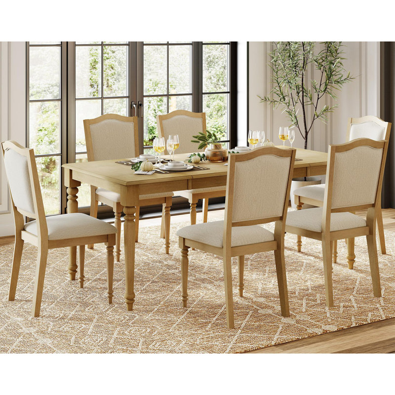 7 Piece Dining Set, One Dining Table & 6 Dining Chairs, Farmhouse Dining Table Set For 4-6, Oak, 7 Pieces: Table, 6 Chairs