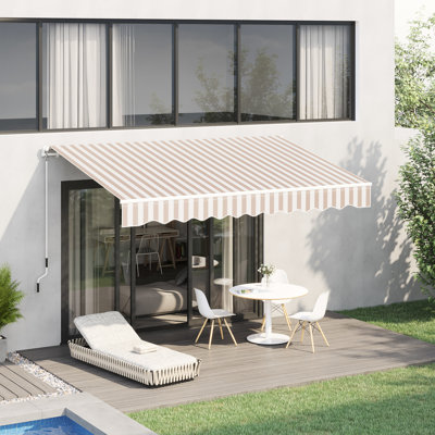 Auvent de balcon 10 pi x 8 pi - bloquant, tissu aquatique, manivelle manuelle, structure en aluminium, patio à rayures multicolores avec construction de protection