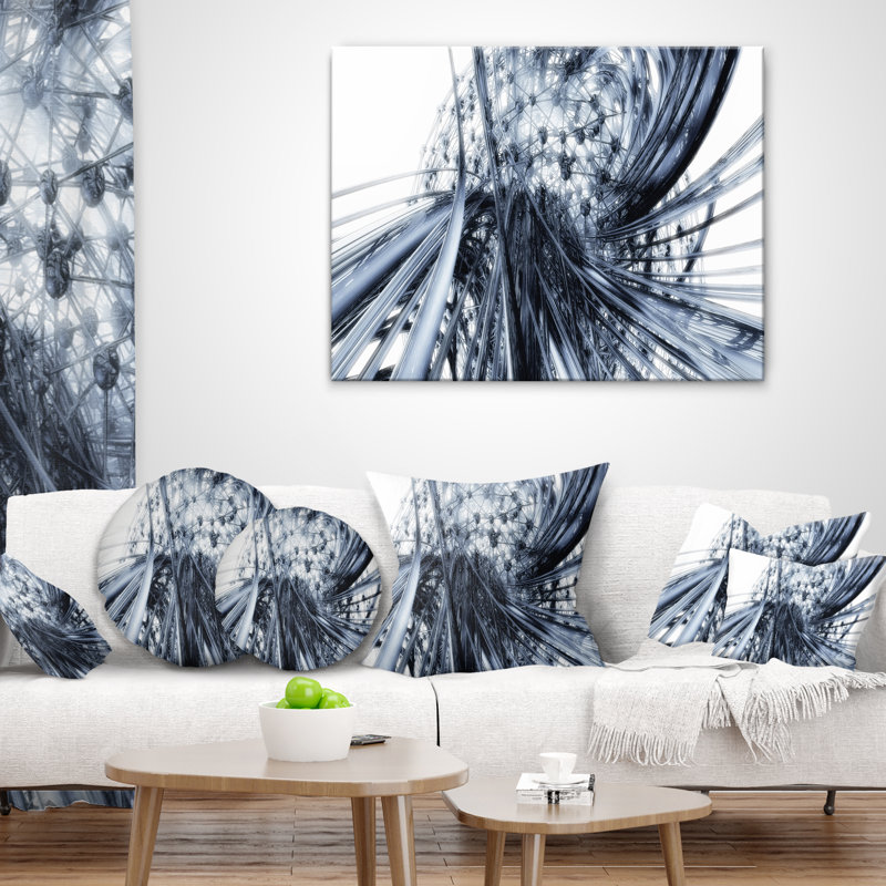 Fractale noir et blanc à rayures - oreiller imprimé abstrait, 16 po x 1 po, Coussin décoratif
