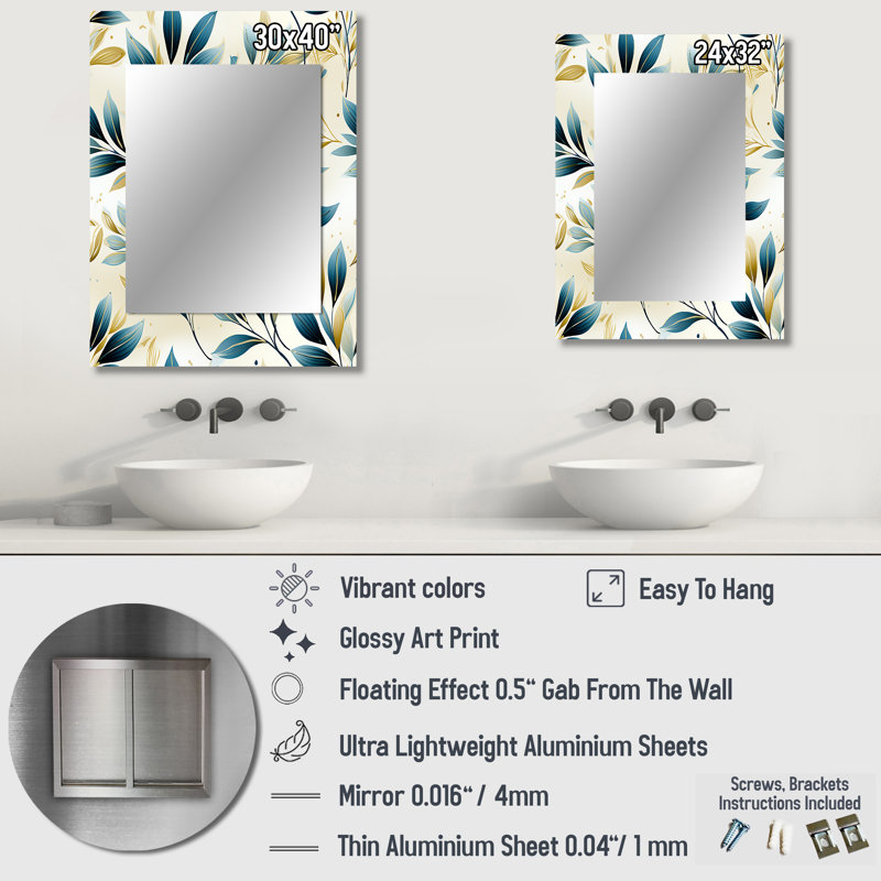 Wyarno Coastal Neutrals - miroir décoratif de plantes, miroir mural bohème, impression d'art en métal, 32 po x 24 po