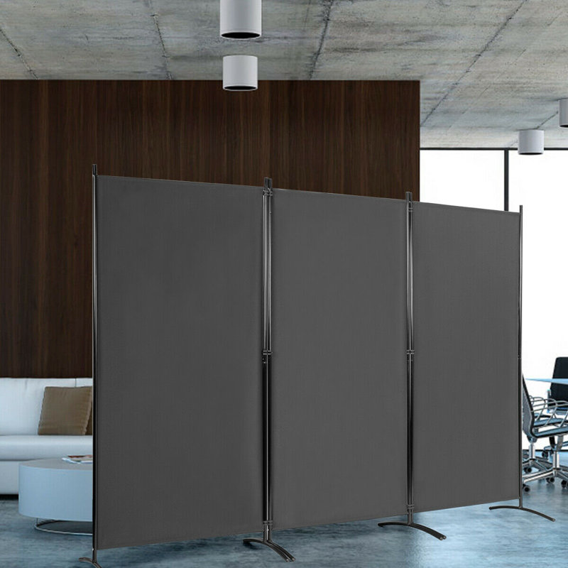 Ecevit 3 - Panel Folding Room Divider, 183cm H x 260cm W x 15cm D, Grey
