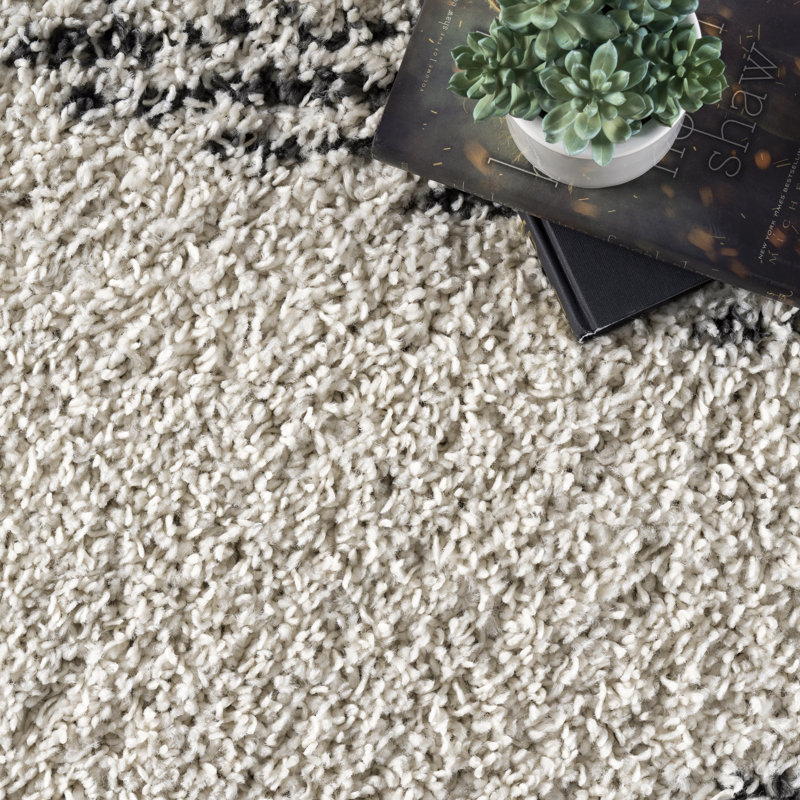 Reserve Trellis Shag Area Rug for Living Room Bedroom Dining Room Nursery, Off White/Charcoal, Oval 4' x 6'