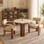 Table de salle à manger ronde 33 po de luxe avec piédestal multicouche en noyer et base en or brossé - disponible en verre, marbre blanc, plateau en marbre chaud-927564791