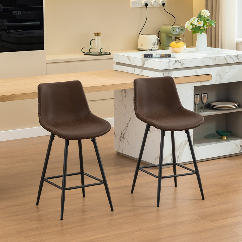 Tabouret de comptoir moderne en similicuir, Tabouret de comptoir (siège d'une hauteur de 24 p, 2, Tanné
